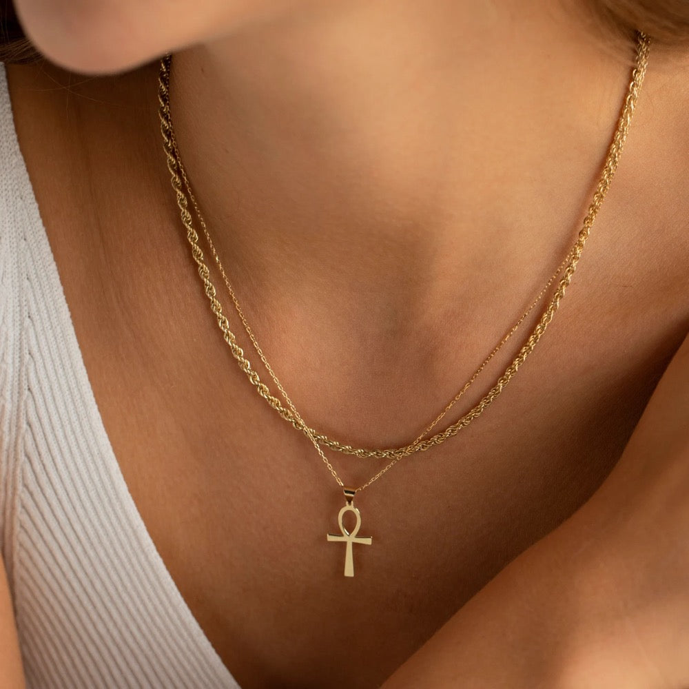 14K Gold Ankh Necklace, Egyptian Jewelry | Dainty Ankh Pendant, Ancient Egyptian Necklace | Protection