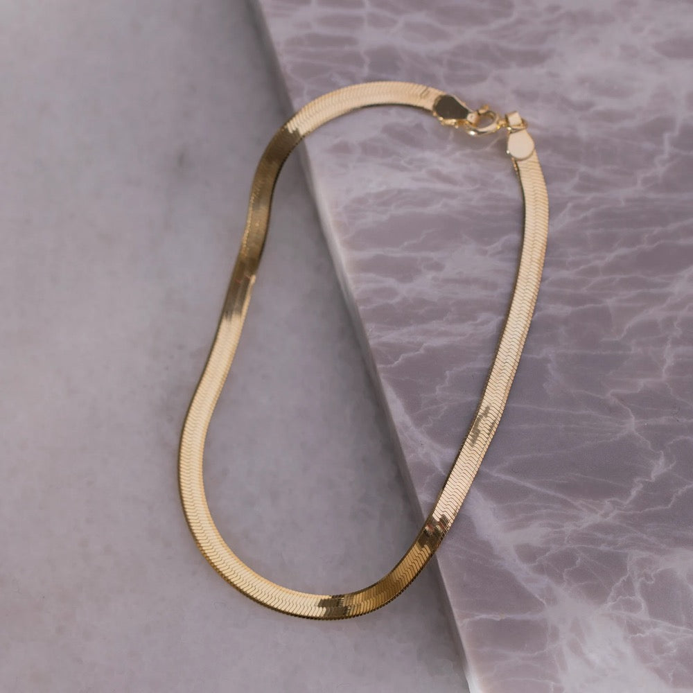 14K Gold Herringbone Chain Bracelet, Snake Chain Bracelet | Simple Gold Bracelet, 925 Silver Snake Chain Bracelet