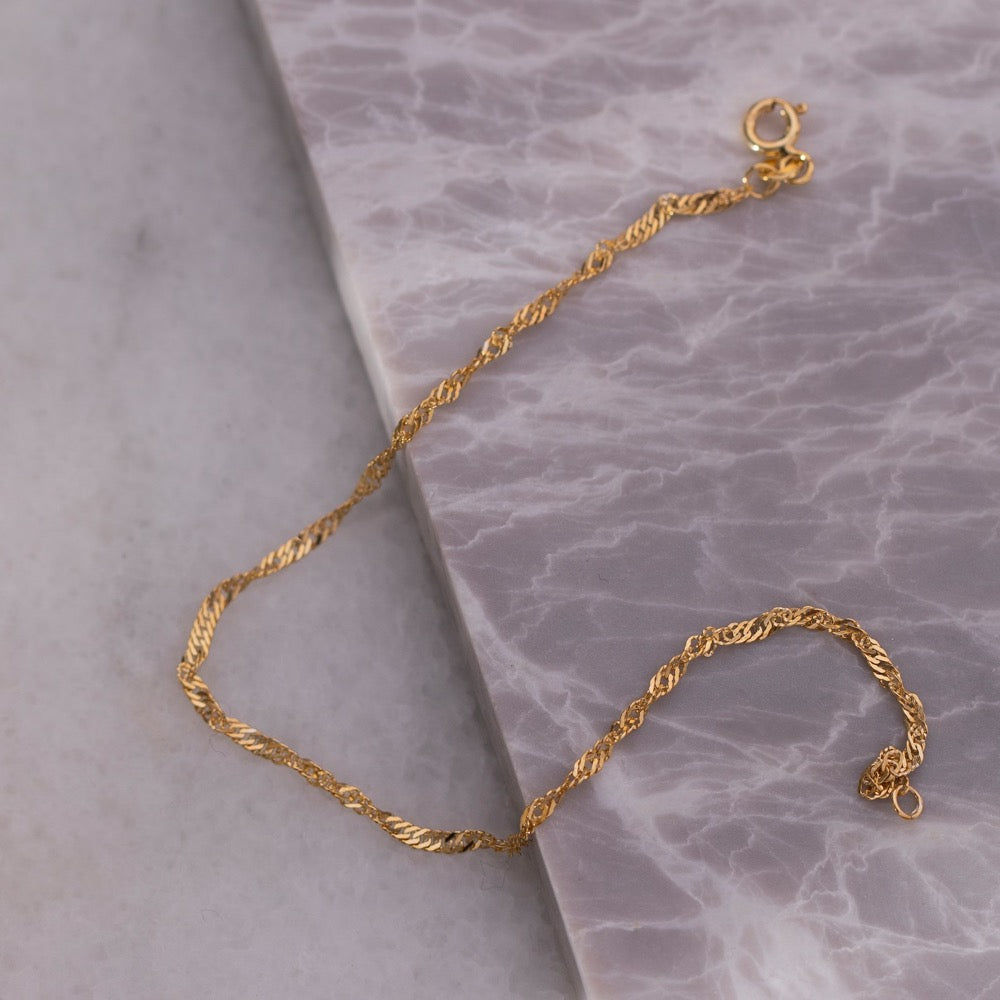 14K Gold Singapore Chain Bracelet, Dainty Gold Bracelet | Twisted Chain Bracelet, Thin Gold Bracelet | Simple Gold Bracelet