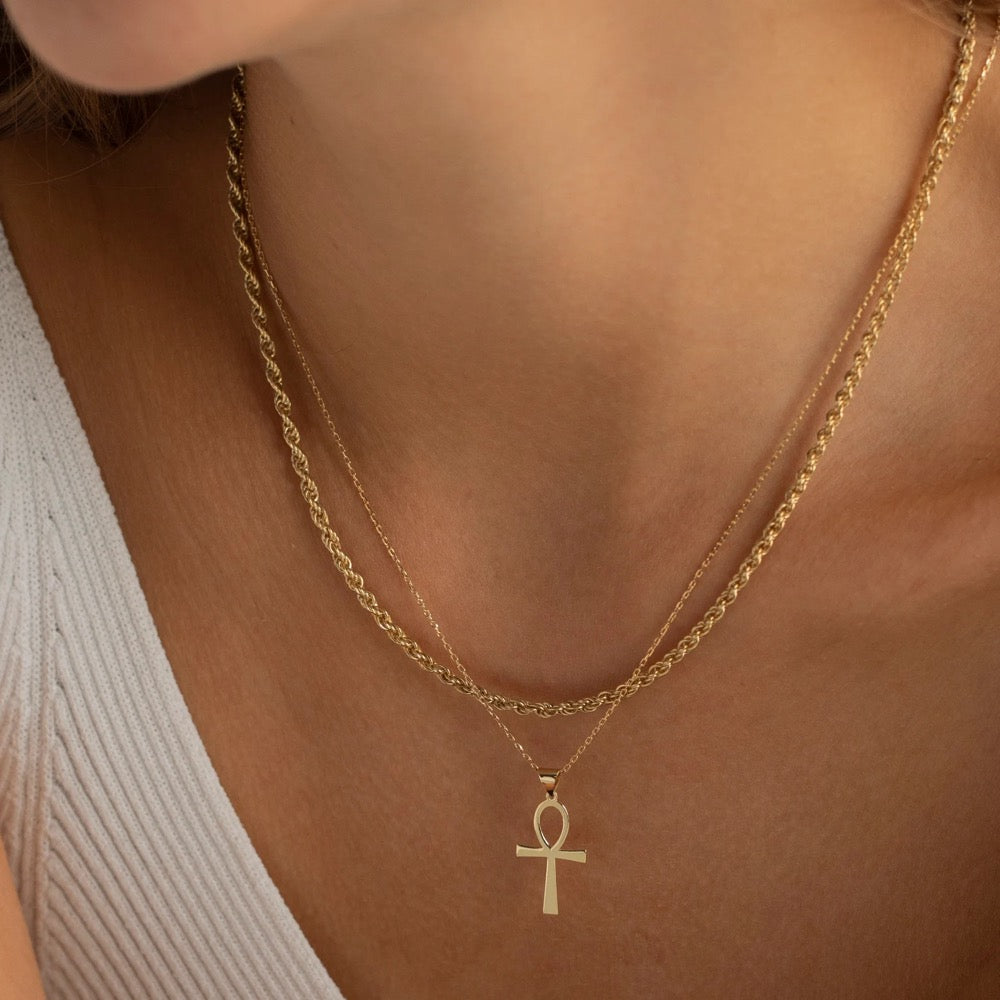 14K Gold Ankh Necklace, Egyptian Jewelry | Dainty Ankh Pendant, Ancient Egyptian Necklace | Protection