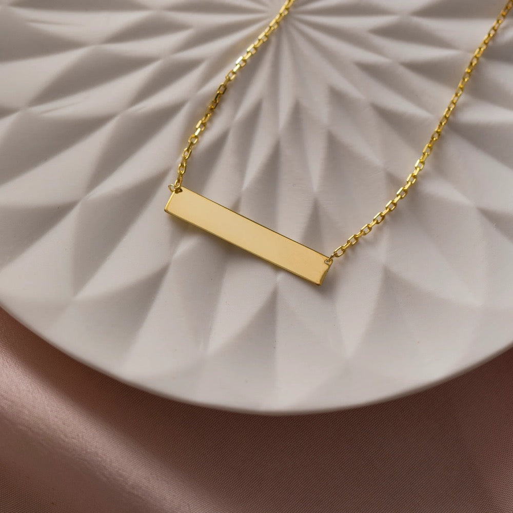 14K Gold Bar Necklace, Custom Bar Necklace | Personalized Bar Necklace, Engraved Bar Necklace | Laser Engraved Pendant