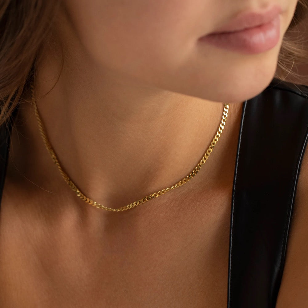 14K Gold Curb Chain Necklace, Layering Chain Necklace | Simple Gold Chain Necklace, Thin Gold Chain