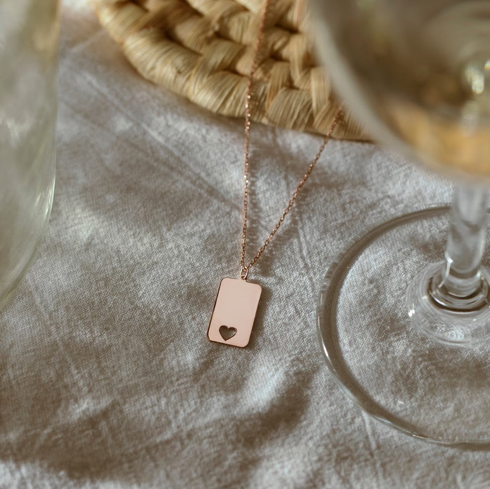 Laser Engraved Necklace w/Heart | Custom Engraved Necklace, Engraved Pendant | Square Necklace