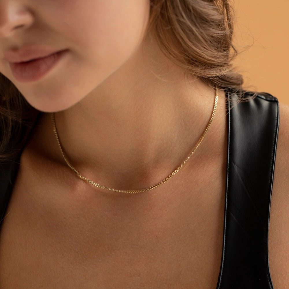 14K Gold Curb Chain Necklace, Layering Chain Necklace | Simple Gold Chain Necklace, Thin Gold Chain
